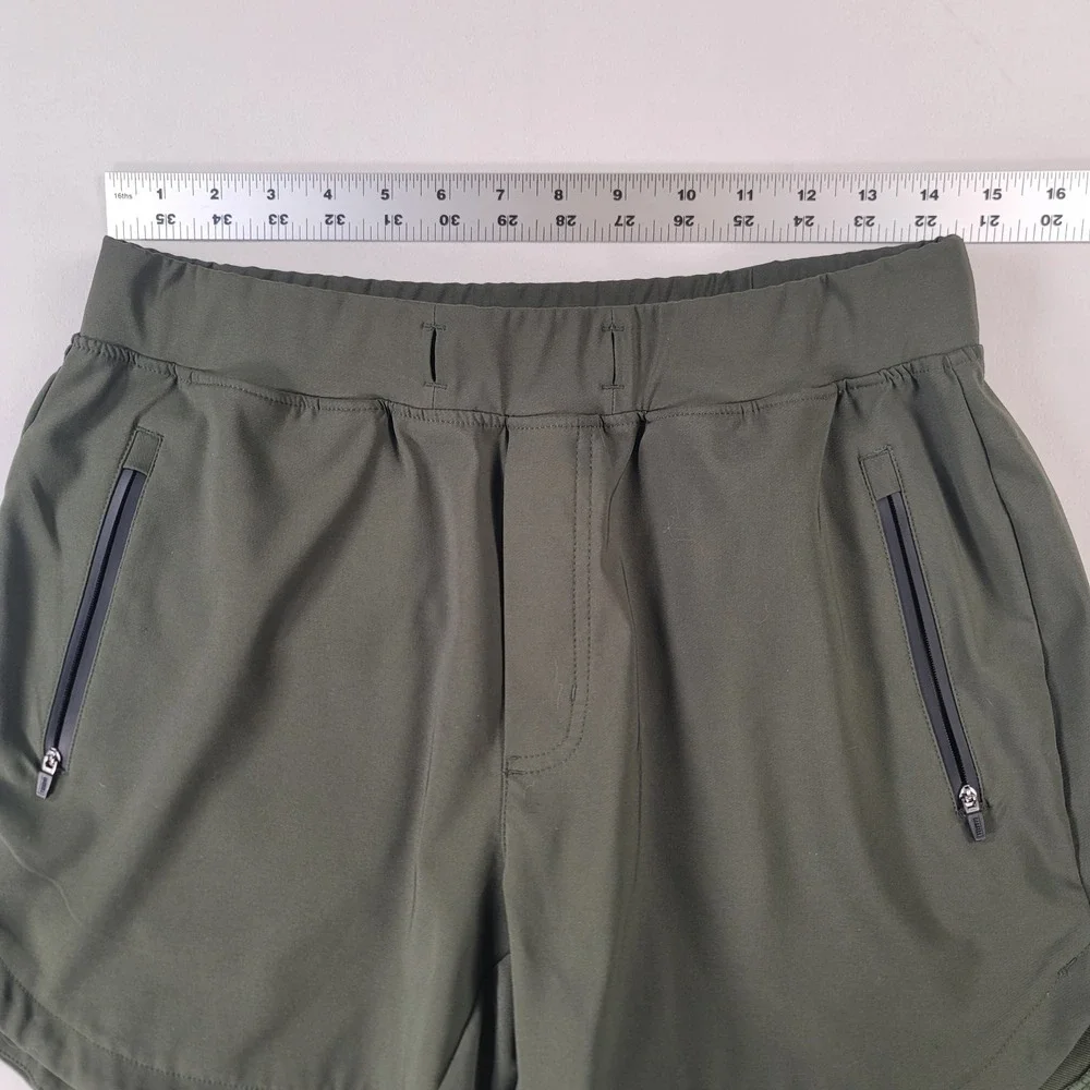 Barbell Apparel Women's‎ Large Olive Green Athletic Running Shorts Zip Pockets